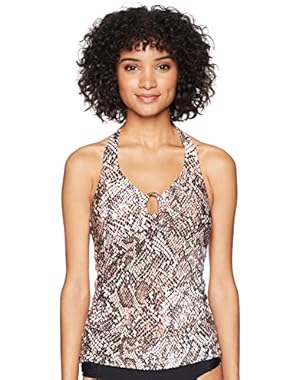 Women's Printed Halter Tankini Swimsuit with Removable Soft Cups,