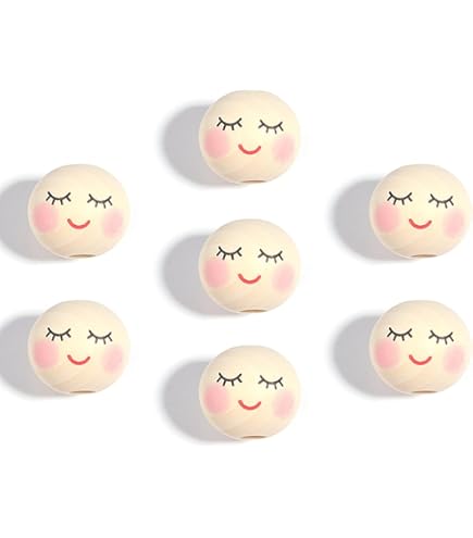 Lot De 50 Perles En Bois Avec Visage Souriant - Pour Bijoux DIY Et Projets Créatifs Enfants - 2 Cm