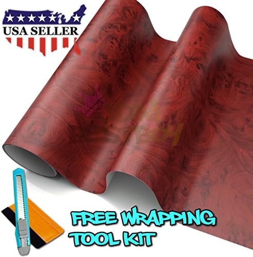 Free Tool Kit Bubinga Wood Grain Vinyl Wrap Faux Finish Textured Self Adhesive Roll Contact Paper Film Decal for Home Office Furniture 1301 - 12"X60" (1FT X 5FT)