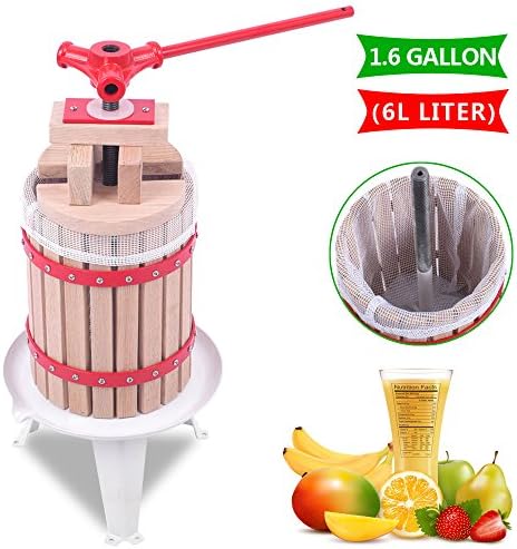 Crazyworld 1.6-Gallon/6-Litre Oak Fruit &amp; Wine Press Cider Apple Grape Crusher Juice Maker Tool Wood, Cider Apple Grape Crusher Juice Maker Tool, Upgraded Version Oak Wood Basket for Orchard Kitchen