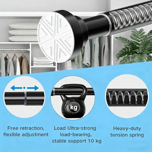 Extendable Shower Rod Curtain Rod Without Drill for Bathroom Bedroom Wardrobe White 85-160CM Φ25mm