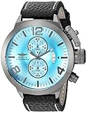 Invicta Men's 'Corduba' Quartz Stainless Steel and Leather Casual Watch, Color:Black leather, blue dial(Model: 23683)
