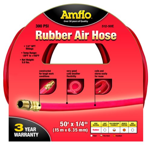 Amflo 512-50E Red 300 PSI Rubber Air Hose 1/4" x 50' With 1/4" MNPT End Fittings - Thumbnail 2