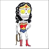 Wonder Woman Inspired Calavera Die Cut Clear Vinyl Sticker Sugar Skull - Day of the Dead - Weather Proof Decal