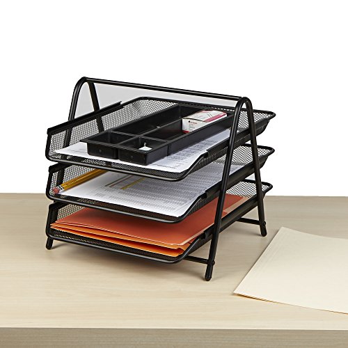 Mind Reader Desk Organizer with 3 Sliding Trays for Letters, Documents, Mail, Files, Paper, Black