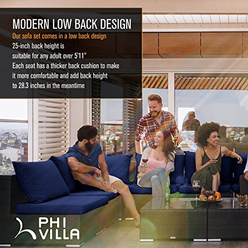 PHI VILLA Patio Sectional Clearance Wicker Rattan Small LShaped