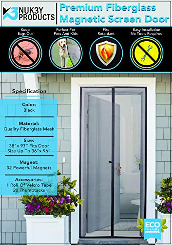 Magnetic Screen Door Mesh Curtain Fiberglass New 2019 Design Full Frame Velcro with Upgrade Magnets (36 X 96) Magnetic Screen Door Mesh Curtain Fiberglass New 2019 Design Full Frame Velcro with Upgrade Magnets (36 X 96)