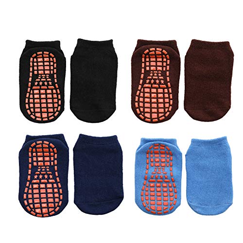 Esaroll Toddler Socks Boys with Grips 2t 3t 4t 5t Non Slip Trampoline Socks for Kids Black Navy Blue