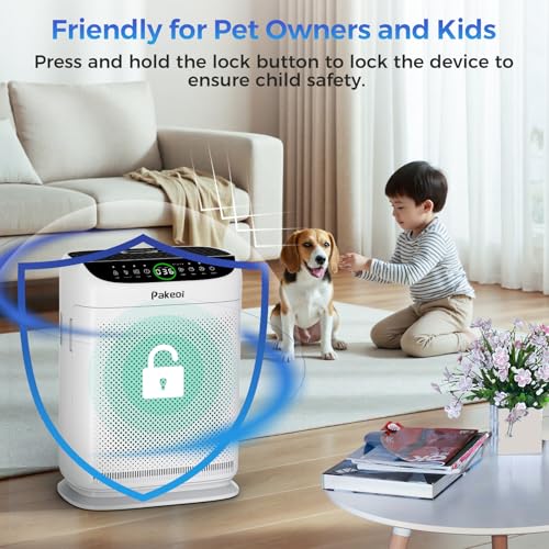 Air Purifiers for Home Large Room Up to 3000 Ft² With Double Air Intake,PAKEOI HEPA Air Purifier for Bedroom With Washable Pre-Filters, Remote Control, 15dB Sleep Mode,Air Cleaner for Pets Dust, White