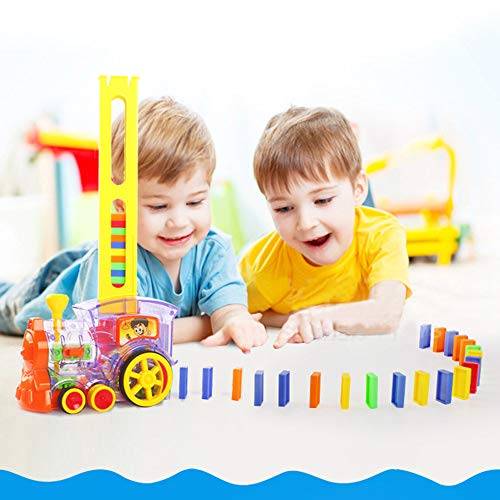 ADSRO Children's Intelligence Domino Electric Train, Rally Electric Train and Sound and Light Automatic Chess Educational Engineering Toy Set Suitable for Boys and Girls Aged 3 and Over