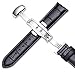 iStrap 21mm Calf Leather Padded Replacement Watch Band W/Push Button Deployment Buckle Black 21