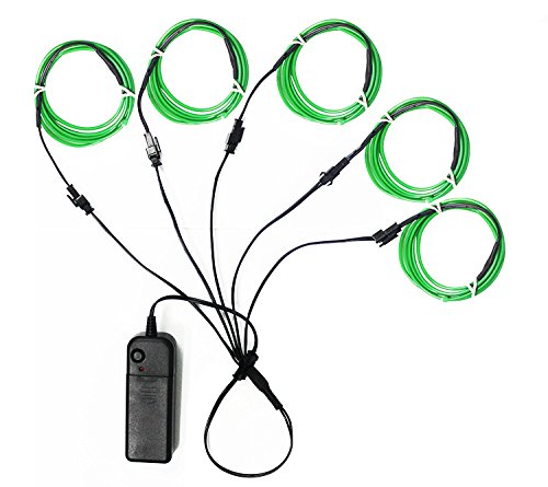 Ourbest El Wire Green Neon Light Wire Battery Pack 3ft Electroluminescent Strip Costume Lights Glowing Strobe String Kit Battery Operated Rope for Halloween Christmas Party Decoration DIY Sign (5x 1m)