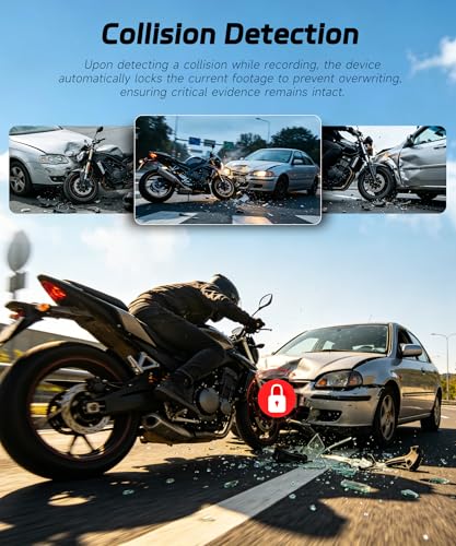Rimoody Motorcycle Dashcam 1080P Miniaturized Front Rear Collision Detection Cycle Recording Parking Mode WiFi Motorcycle