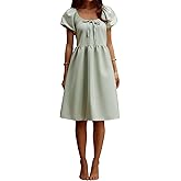 YUNDAI Women’s Puff Sleeve Babydoll Mini Dress Square Neck Casual Short Dress Green