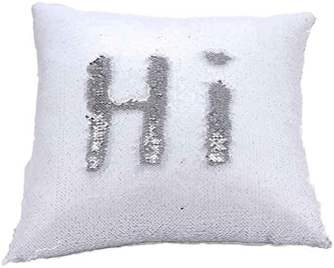 Mishion Decorative Mermaid Pillow Reversible Sequins Pillow Cases Throw Cushion Cover No Pillow Insert White and Silver 16 X 16"(40x40cm)