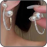 Large Pearl Rhinestone Hoop Earrings for Women, Chunky Sparkly Crystal Statement Hoop Earrings Trendy Cubic Zirconia Prom Party Jewelry Gifts