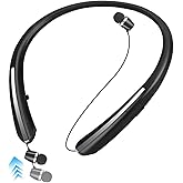 ZHAOGE Bluetooth Headphones Neckband, Retractable Headset Wireless Sports Earbuds Noise Cancelling Stereo Earphones with Microphone, IPX5 Sweatproof, Compatible with iPhone Android (Black)