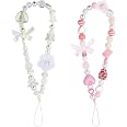 2 Pcs Cute Phone Charm Straps – Pearl & Butterfly Beaded Lanyard For Phones, Cameras, Wallets, Keychains