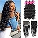 Aatifa Deep Wave Bundles with Closure 9A 100% Unprocessed Virgin Human Hair Deep Wave Bundles with Closure 4x4 Free Part Lace Closure and Bundles Human Hair Extensions (22/24/26+20 Inch)