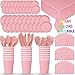 Party Supply Pack for 24 - Light Pink - 2 Size plates, Cups, Napkins , Cutlery (Spoons, Forks, Knives), and tablecovers
