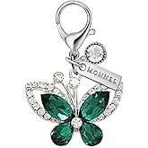 MONNEL MC612 Little Crystal Butterfly Lobster Clasp 3D Charm for Women with Velvet Bag (Deep Green,1 Piece)