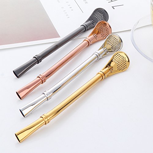 Buyer Star 8 Pcs Spoon Straws, 4 Color Tea Filter Colander Reusable Drinking Straws Long Barware Strainer Stirring Steel Spoon Tea Infuser, Length 6.22"