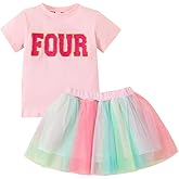 ATCTBOGFS Toddler Kids Baby Girls Birthday Outfit Two/Three/Four/Five/Six T-shirt Rainbow Mesh Tulle Tutu Skirts