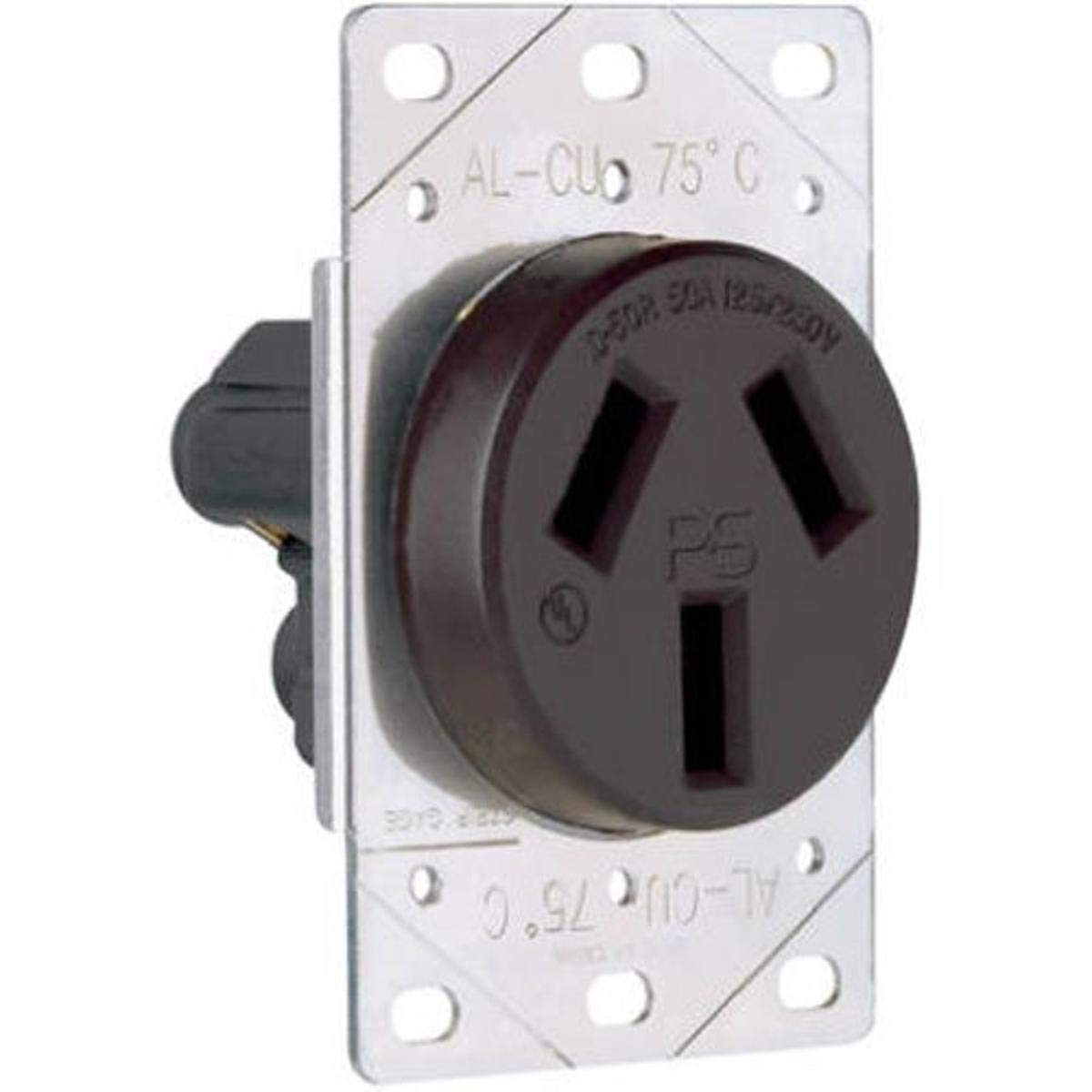 Photo 1 of Legrand Pass & Seymour 385 50 Amp 125/250V 3 Pole 3 Wire Range Power Outlet Flush Receptacle, NEMA 10 50R, Black (1 Count)