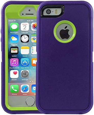 iPhone 5 SE case, OKASE iPhone 5S Hybrid Dual Layer Armor Heavy Duty [Original Retail Packaging] [Shockproof] [Built-in Screen Protector] Cover Case for Apple iPhone 5 5S SE (Purple on Green)