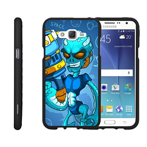 TurtleArmor | Compatible with Samsung Galaxy J7 Case (2015) | J700 [Slim Duo] Hard Shell Slim Snap On Case Protector Compact Fit Matte Cover on Black Alien and UFO - Blue Cartoon Alien