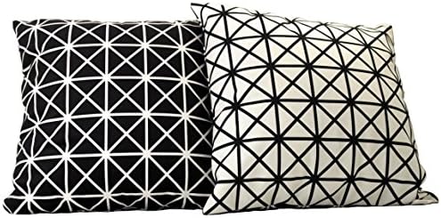 Luxurious Black and White Velvet Cushion Covers, Throw Pillow Covers, For 18 inch Square Pillows. Geometric Design. Set of 2.