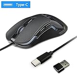 USB C Mouse, Sunwe Type C Mouse Wired Ergonomic Optical Mice for Apple Macbook Pro 2017 / 2016, Zenbook, Dell XPS, Chromebook, HP OMEN, Windows PC and More USB Type C Devices - Black