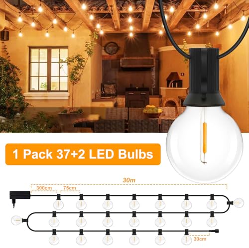 LED Fairy Lights Outdoor - 30 m Outdoor Fairy Lights Power LED Bulbs Weatherproof IP44 Waterproof Balcony Fairy Lights Indoor Outdoor Fairy Lights for Patio Garden Weddings Parties (30 m / 100 ft)
