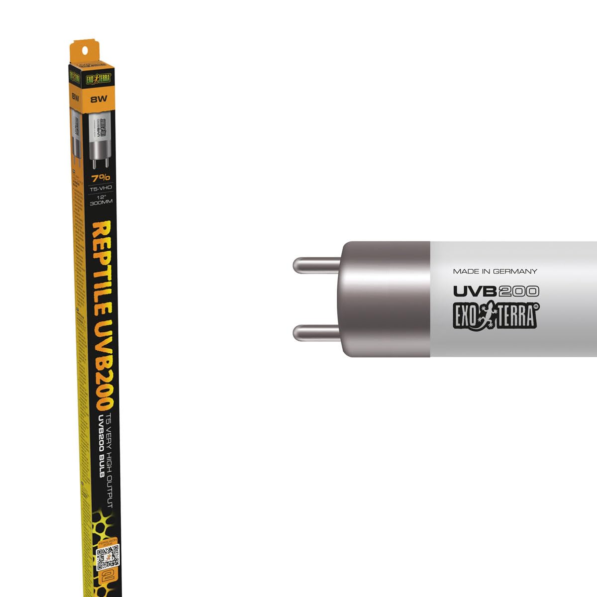 Exo Terra Reptile UVB200 T5 VHOBulb 8W 12", Ultra‑High UVB Output Bulb for Desert Reptiles, Very High Output T5 UVB Lighting for Vitamin D3 & Calcium Support, Ideal for Tall Terrariums