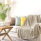 jinchan Throw Blanket Taupe Lightweight Cable Knit Sweater Style Year Round Gift Indoor Outdoor Travel Accent Throw for Sofa Comforter Couch Bed Recliner Living Room Bedroom Decor 50