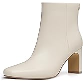 Athlefit Women's Ankle Boots Fashion Square Toe Chunky Heeled Short Boots with Side Zipper