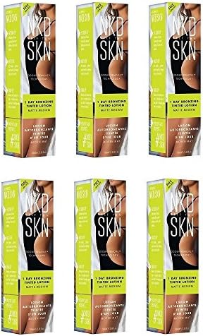 NKD SKN Self Tan 1 Day Bronzing Tinted Lotion, Matte Medium, 3.38 Oz (Pack of 6) + FREE Schick Slim Twin ST for Sensitive Skin