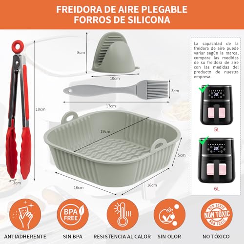 GALASALA Silicona para Freidora de Aire 6 Pcs, Moldes para Freidora Aire | Accesorios para Freidora de Aire Set Completo con Silicon, Brocha, Guantes y Pinzas para Cocina con Freidora Eléctrica
