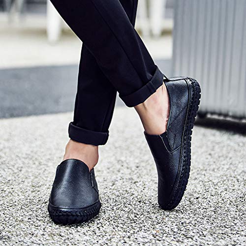 Men's Leather Loafers Casual Breathable Fashion Business Driving Boat Formal Shoes (US:10.5, Black)