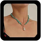 IRCOMULTI Blue Turquoise Beaded Necklace Chain Large Baroque Pearl Pendant Necklaces Pearl Toggle Clasp Necklace Created-Turquoise Choker Necklaces Jewelry for Women
