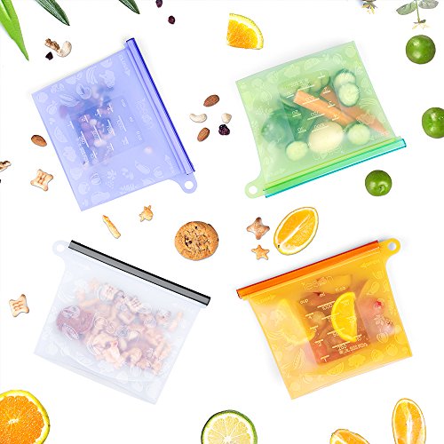 Silicone Food Bag Reusable Storage Preservation Bags Versatile Cooking Bag for Refrigerator Freeze Steamer Microwave Storing Fruits Vegetables Meat Milk (4 Packs) - Thumbnail 7