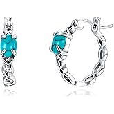 LELOUCHY Sunflower/Rose/Feather/Cross/Butterfly Turquoise Hoop Earrings 925 Sterling Silver Vintage Green Turquoise Hoop Earrings for Women Gifts
