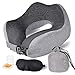 Travel Pillow Memory Foam Neck Pillow, Upgrade Design Perfect Support Airplane Pillow with Machine Washable Pillowcase, Adjustable Airplane Travel Pillow with 3D Sleep Masks, Earplugs and Bag