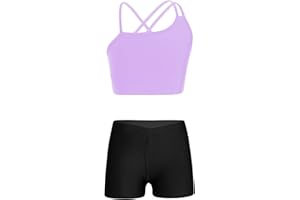 Freebily Kids Girls' 2 Pieces Dance Outfit Sport Crop Top Bra with Shorts Set Sports Workout Gymnastics Outfits