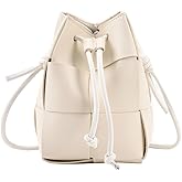 Mini Woven Bucket Bag for Women, PU Leather Small Hobo Handbag Square Lattice Drawstring Crossbody Handbags Soft
