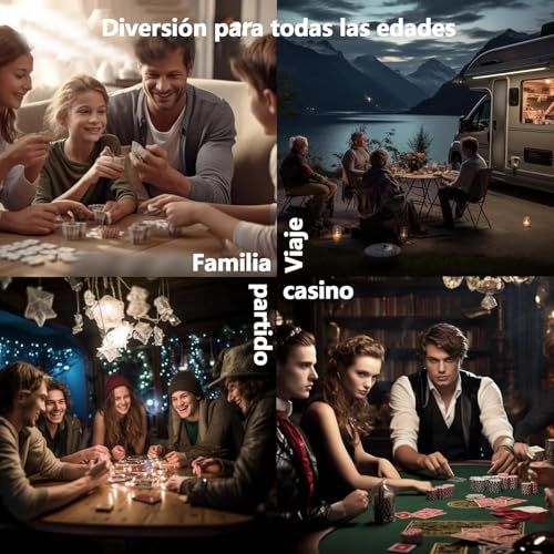 Rantuia Fichas Poker, Juego de Póquer de 300 Piezas, 5 Dados, 2 Barajas de Cartas Viene con Estuche de Transporte de Aluminio, Fichas de Poker Apto para Adultos y Niños a Partir de 8 años.