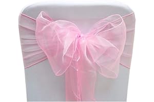 Sarvam Fashion Organza Chair Bow Sash Décor Bows Sashes for Wedding Reception Events Banquets Decoration - (Pack of 25, Baby Pink)
