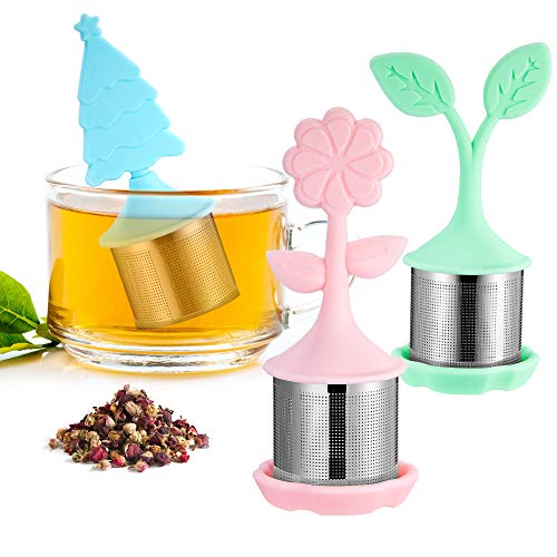 Senbowe 3 Pack Extra Fine Mesh Tea Infuser/Tea Strainer Steeper with Drip Tray - 18/8 Stainless Steel Fine Mesh Tea Cup with BPA-Free Silicone Lid - Perfect Tea Balls Tea Strainers for Tea Lovers