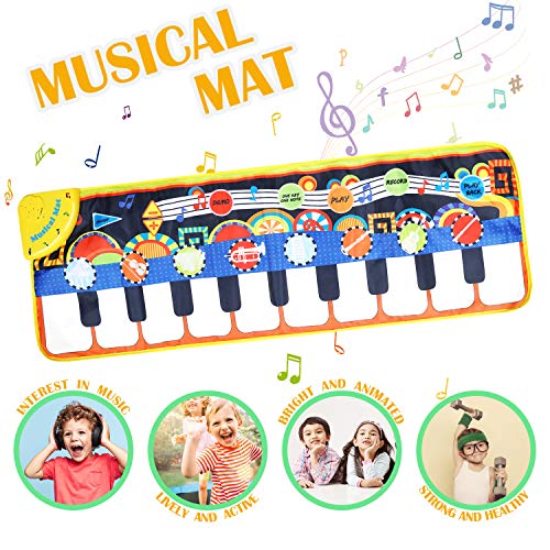 Musical Piano Mat, Vimpro19 Keys Piano Keyboard Play Mat Children Foot Touch Play Portable Musical Blanket Build-in Speaker & Recording Function for Kids Toddler Girls Boys 43.3'' X14.2''