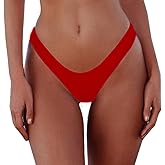 SherryDC Women's Sexy Cheeky Thong Brazilian Cut Low Rise High Leg Bikini Bottom